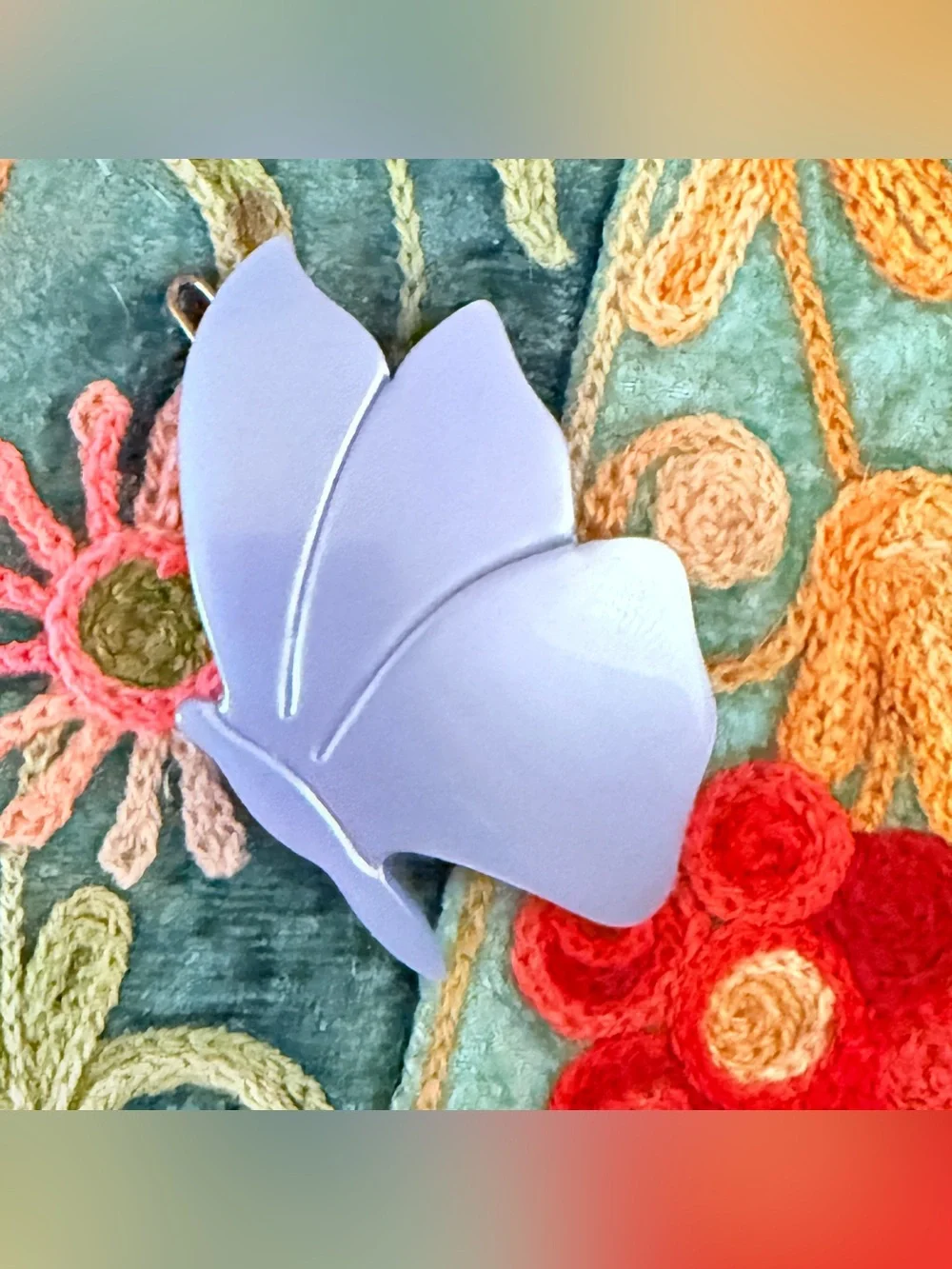 1970s French Butterfly Hair Clip Battette in Pearlescent Purple, 2.5”, Unworn